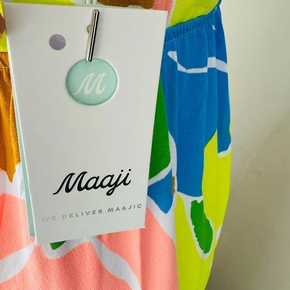 Maaji Selvatik Marea Knit Cover-Up Maxi Dress, Yellow/Blue‎ Size Small 2/4, NWT